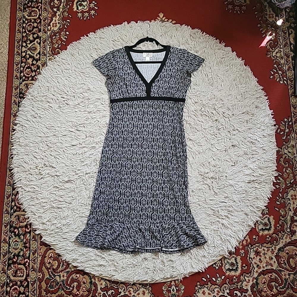Ann Taylor Loft Dress Y2K Petites Size 4P 4 P Midi Black & White Coquette Indie